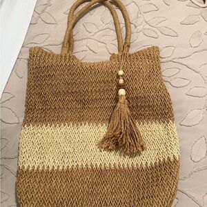 Brown and Cream Woven Tote Bag